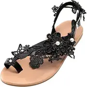 [JEUROT] Womens Dress Flat Sandals Clip Toe Lace Floral Beach Flip Flop Summer Casual Elegant Roman Sandals Slip On Thong Shoes