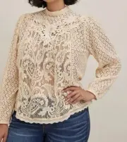 Torrid Light Peach Mixed Lace High Neck Top Size 3X NWT