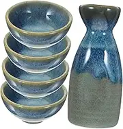 TIDTALEO 1Set Traditional Sake Set with Tray Includes Retro Sake Pot and Retro Sake Cups Present Set for Sake Lovers and Collectors