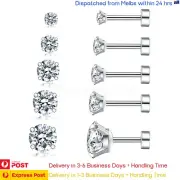 1 Pair Surgical Steel Zirconia Gem Stone Earring with Screw Flat Backs