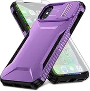 Asuwish Phone Case for iPhone X 10 with Tempered Glass Screen Protector and Slide Camera Cover Slim Rugged Hybrid Shockproof Protective Cell Accessories iPhoneX iPhone10 i PhoneX 10x Women Men Purple