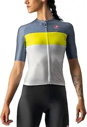 [CASTELLI] Women's Aero Pro Short Sleeve Cycling Jersey, Silver Grey/Sulphur-Light Steel, X-Large