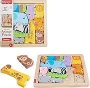 Fisher-Price Wood Toddler Toy Animal Puzzle, 13 Piece Wooden Shape-Sorting Activity for Preschool Kids Ages 2+ Years