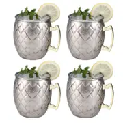 Catzon 500ml Stainless Steel Moscow Mule Mugs Set of 4 Reticulate Cups-Silver