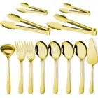Gold 12 Pcs Serving Utensils Include Large Spoons Slotted Forks Tongs Appetizers
