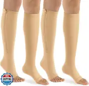 bropite Zipper Open Toe Compression Socks for Women Men 2 Pairs Knee high 15-