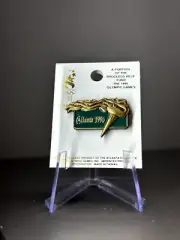 Vintage 1996 Atlanta Olympics Torch Pin Green Gold Hat Lapel Original Package