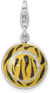 [JewelryWeb] 925 Sterling Silver Fancy Lobster Closure Click on CZ Cubic Zirconia Simulated Diamond Enamel Tiger Hat Charm Pendant Necklace 26x14mm