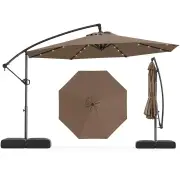 Costway3m Solar Offset Hanging Umbrella with 32 LED Lights and 360° Rotation-Walnut