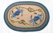 Braided Jute Stenciled Print Oval Area Rug. Earth Rugs. BLUE CRAB