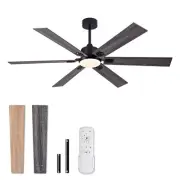 60-inch Black Contemporary Ceiling Fan with Light and Remote Control, 6 Blade...