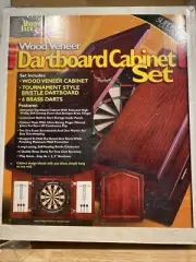 NIB OLD UNION JACK WOOD VENEER DART BOARD SET INDOOR GAME SPORT