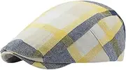 [howkuhat] Unisex Flat Cap Beret Ivy Gatsby Newsboy Peaked Cap Plaid Pattern Cotton Vintage Adjustable Driving Camping Hat