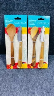Pioneer Woman Wood Butter Knife Spreader & Tasting Spoon Set- 2 packs