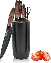 6-Piece Black Professional Kitchen Knife Set for Chef, Super Sharp Knife Set with Universal Knife Block, Anti-Rust Stainless Steel Kitchen Knife Block Set, Ergonomical Design (Black)
