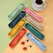 Portable Utensils With Box Wheat Straw Cutlery Chopstick Fork Knife Spoon SePW