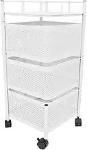 Kitchen Rotating Storage Rack, Carbon Steel Fruit Organizer Shelf with Wheels, Rotatable Vegetable Potato Storage Basket Cart Metal Wire Shelf for Bathroom Living Room Office (White 3 Tier)