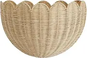 Rattan Handwoven Storage Organizer,Rattan Wicker Wall Basket Organizer - Scalloped Home Decor Storage for Living Room Study Nursery Bedroom Bathroom