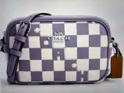 New Coach Jamie Checkerboard Mini Camera Bag Leather Coated Canvas