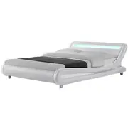 Thomas Queen PU Leather Bed Frame with LED Lights and Padded Headboard White