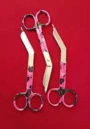 NEW 3 O.R NURSES LISTER BANDAGE SCISSORS 5.5" COLOR HANDLE(PINK) ROUND PATTERN