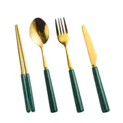 1Set Dinner Set Cutlery Ceramic Handle Stainless Steel Tableware Set Prevent Heat Conduction Knife Fork Spoon Dinnerware Set
