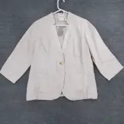 Chicos Blazer Womens 2/Medium/12 Beige Linen Sequin Lapel 3/4 Sleeve