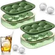 2Pack Silicone Ice Cube Tray with Lid, 6 Cavity Ice Ball Maker Mold, Round Ice Cube Mold BPA Free for Whiskey & Cocktails