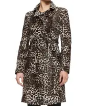 Armani Collezioni Fur Shearling Trench Coat Jacket Leopard Animal Print