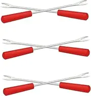 PHENOFICE 6Pcs Reusable Stainless Steel Forks Ergonomic Scald BBQ Corn Cheese Dipping Tools for Fruit Fondue and Outdoor Picnics