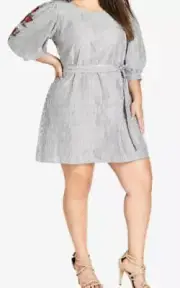 City Chic Ladies Stripe Embroidered Dress sizes 16 Small Colour Stripe