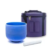 8"G Note BlueColored Frosted Quartz Throat Chakra Crystal Singing Bowl With Case