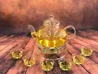 8 Piece Glass Tea Set 1000 ml Glass Teapot With Infuser + Teapot Warmer + 6 Cup