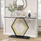 Elegant Hexagon Leg Console Table Bar Table Hallway Storage Table Stone SlateTop