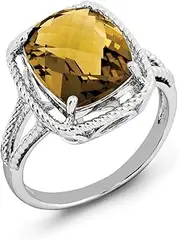 [Diamond2Deal] Women's 925 Sterling Silver Rhodium Plated Whiskey Brown Quartz Solitaire Ring Size 5 (5.45ct)