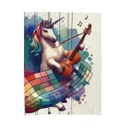 Velveteen Plush Blanket Home Decor Whimsical Unicorn Music Watercolor Violin