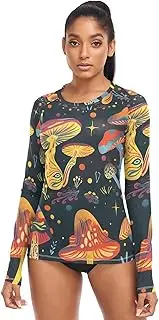 [RPLIFE] Psychedelic Cartoon Mushrooms Ladies Swim Shirt Womans Beach Shirts, Breathable Long Sleeve Women, Psychedelic Cartoon Mushrooms, Medium