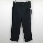 New NYDJ Black Chino Pants Womens 4 Tuxedo Stripe Crop Rolled Hem Lift Tuck