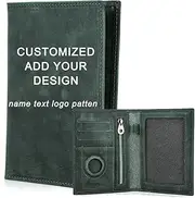 [CONTACTS] Customized Passport Holder with Airtag Slot RFID Blocking Travel Passport Wallet Genuine Leather Passport Cover with 4 Cards Slots, Coin Pocket, Personalized Gift (Army Green)