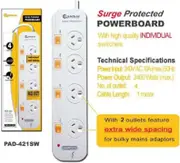 Sansai 4-Way Individually Switched Power Board Overload/Surge Protection 1m Cord