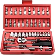 Egofine 46 Pieces 1/4 inch Drive Socket Ratchet Wrench Set, Mechanic Tools with Bit Socket Set Metric and Extension Bar for Auto Repairing and Household, with Storage Case