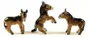 Miniature Porcelain Hand Painted Figurine -Set/3 Brown Donkey (Min-Tiny)