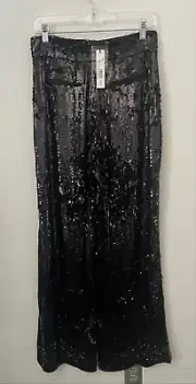 ALICE & OLIVIA black over all sequined wide leg pants~6~NWT~RETAIL $595~FABULOUS