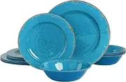 Gibson Studio 12 Piece Mauna Melamine Dinnerware, Blue