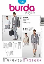 Burda Sewing Pattern 7046 Mens Suit Jacket Pants Shorts Size 34-44