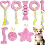MRSOHRET Puppy Toys, 8 Pack Puppy Chew Toys for Teething, Cute Pink Small Dog Toys Set, Teething Toys for Puppies, Soft Durable Interactive Chew Toy for Small Dogs