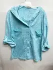 New Erin London Casual Light Blue Hooded Shirt Women's Top Size M