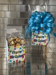 Happy Birthday Reese’s Peanut Butter Cups Gift Basket-Box Wrapped & Blue Bow