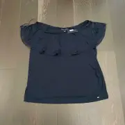 Tommy Hilfiger Top Womens 1X Navy Blue Off Shoulder Lace Rayon Blend Casual Mom