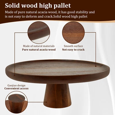 Footed Cake Stand Acacia Wood Cake Plate Round Cake Holder Multifunctional xiEag